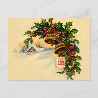 Postal Cartão de Natal Vintage Sino de Férias