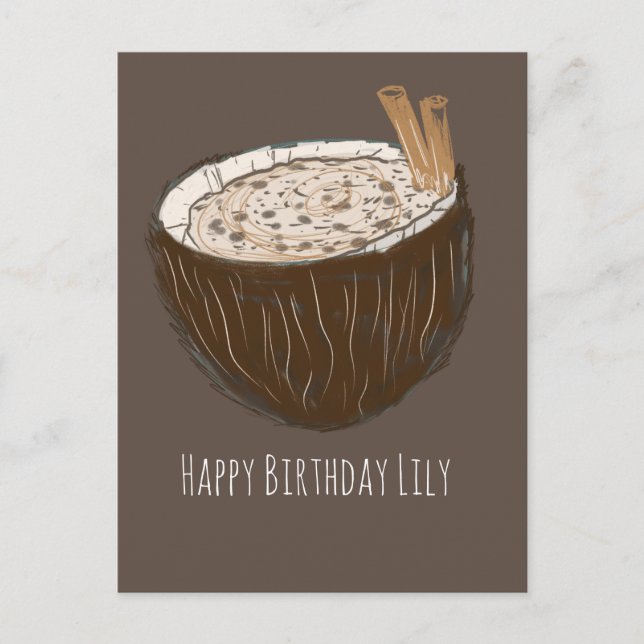 Postal Cartão de Nome de Aniversário Feliz de Coco (Frente)