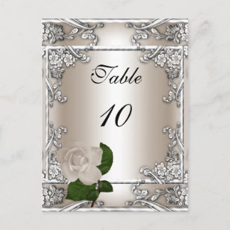 Postal Cartão de Número da Mesa Casamento Prata Creme Ros