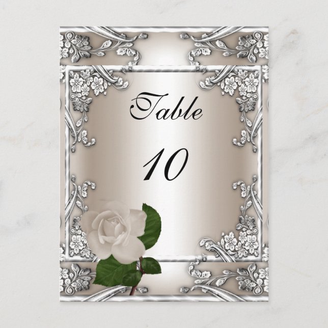 Postal Cartão de Número da Mesa Casamento Prata Creme Ros (Frente)