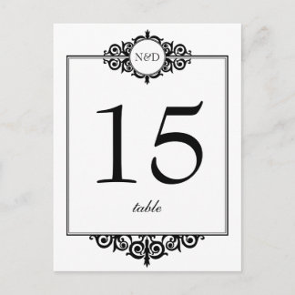 Postal Cartão de número da mesa de casamento do monograma