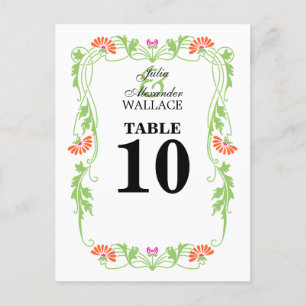Postal Cartão de Número da Tabela Folha Elegante Florals 
