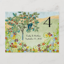 Postal Cartão de Número de Casamento com Rodopio de Flore