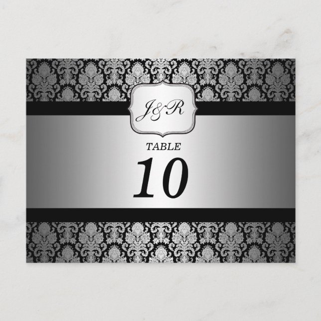 Postal Cartão de número de mesa em Damask elegante (Frente)
