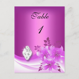 Postal Cartão de Número de Mesa Floral Rosa Jóia Diamante
