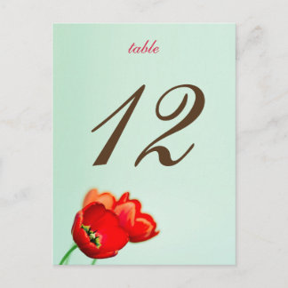 Postal Cartão de número de mesa floral vermelho de tulipa
