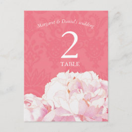 Postal Cartão de Número de Tabela de Casamento Cor-de-Ros