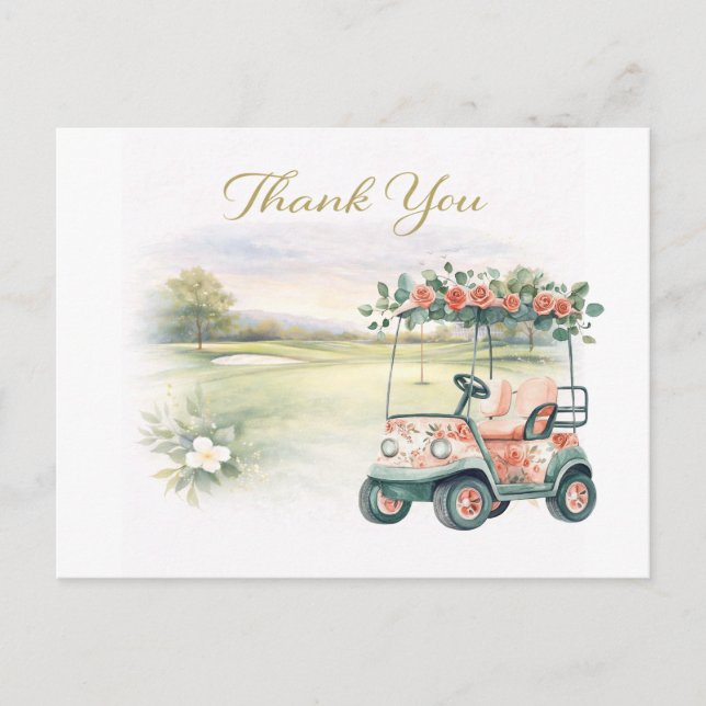 Postal CARTÃO DE OBRIGADO DE CASAMENTO DE GOLFE com carri (Frente)
