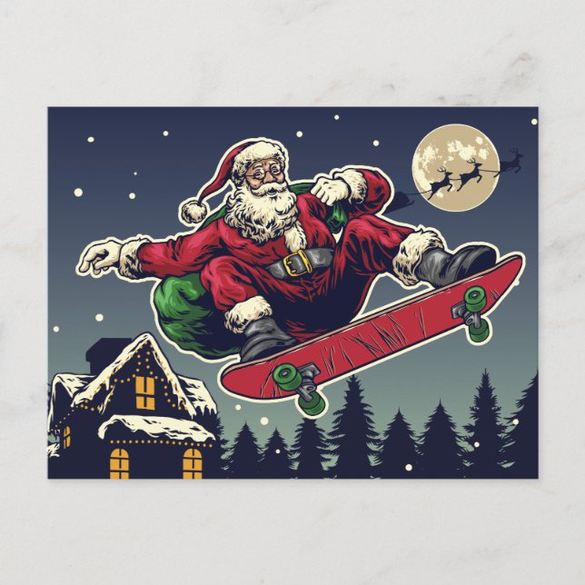 Postal Cartão de Papai Noel de Skate (Frente)