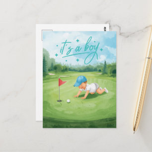 Postal Cartão de Parabéns de Golfe É um Menino   Bebê Gol