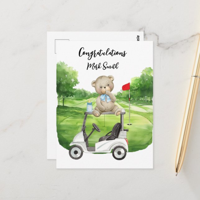 Postal Cartão de Parabéns de Golfe para Bebê Golfista É M (Frente/Verso In Situ)