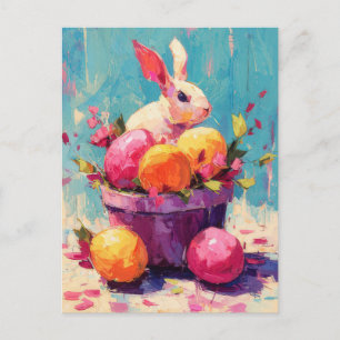 Postal Cartão de Páscoa com Flores e Coelho da Páscoa