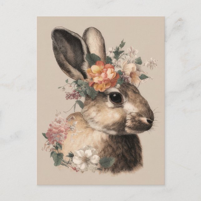 Postal Cartão de Páscoa com Flores e Coelho da Páscoa (Frente)