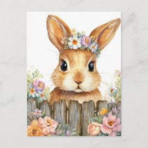 Postal Cartão de Páscoa com Flores e Coelho da Páscoa