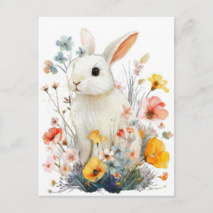 Postal Cartão de Páscoa com Flores e Coelho da Páscoa