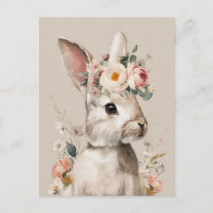 Postal Cartão de Páscoa com Flores e Coelho da Páscoa