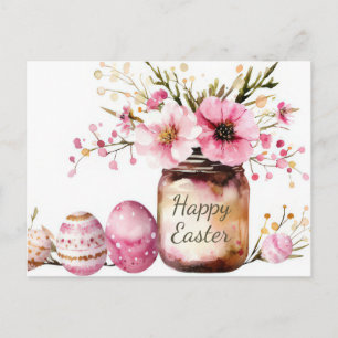 Postal Cartão de Páscoa com Ovos de Páscoa e Flores