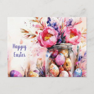Postal Cartão de Páscoa com Ovos de Páscoa e Flores