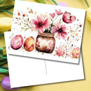 Postal Cartão de Páscoa com Ovos de Páscoa e Flores