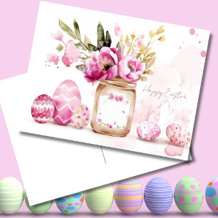 Postal Cartão de Páscoa com Ovos de Páscoa e Flores
