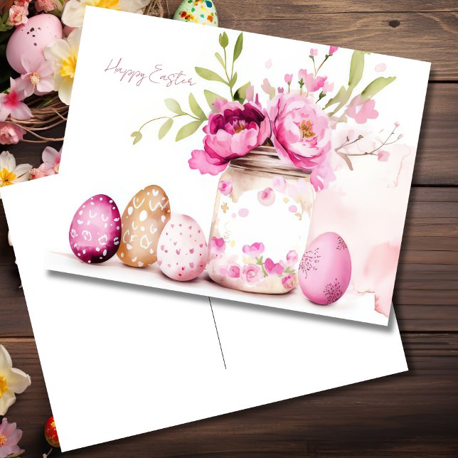 Postal Cartão de Páscoa com Ovos de Páscoa e Flores (Criador carregado)