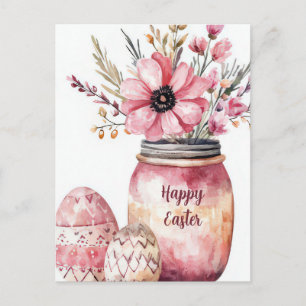 Postal Cartão de Páscoa com Ovos de Páscoa e Flores