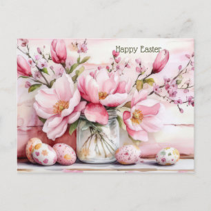 Postal Cartão de Páscoa com Ovos de Páscoa e Flores