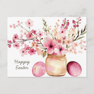 Postal Cartão de Páscoa com Ovos de Páscoa e Flores