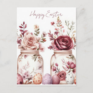 Postal Cartão de Páscoa com Ovos de Páscoa e Flores