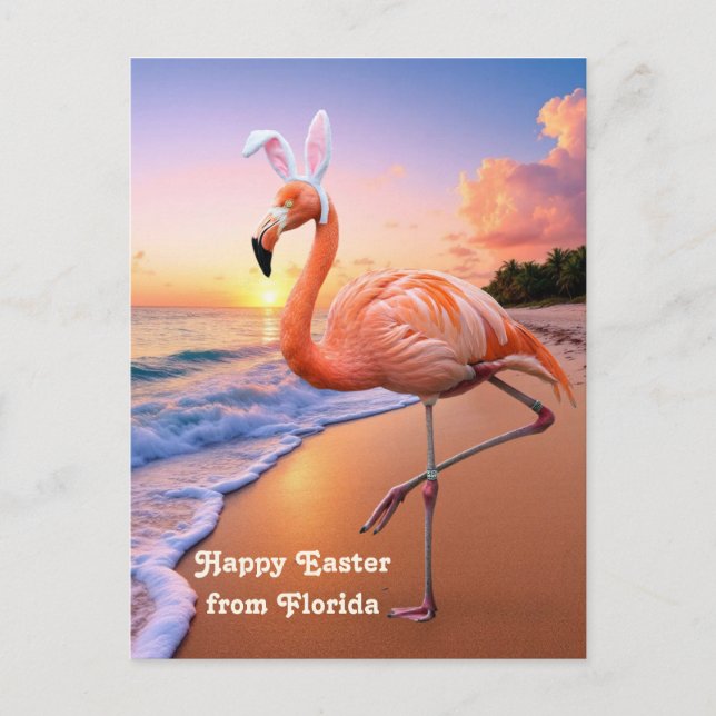 Postal Cartão de Páscoa de Vida Flamingo Bunny Ears (Frente)
