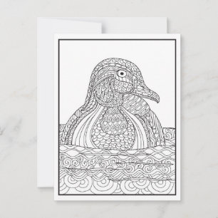 Postal Cartão de Pato de Madeira Preto e Branco