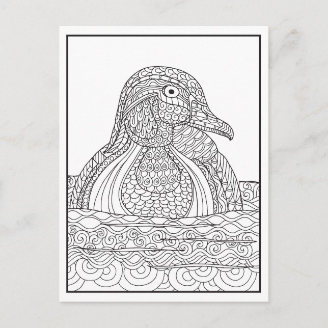 Postal Cartão de Pato de Madeira Preto e Branco (Frente)