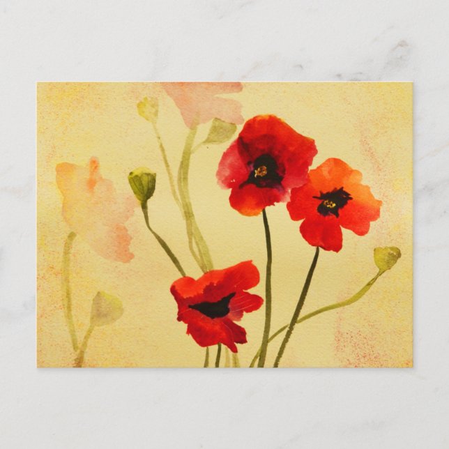 Postal Cartão de Posta de Cores Aquáticas para Poppies Ve (Frente)
