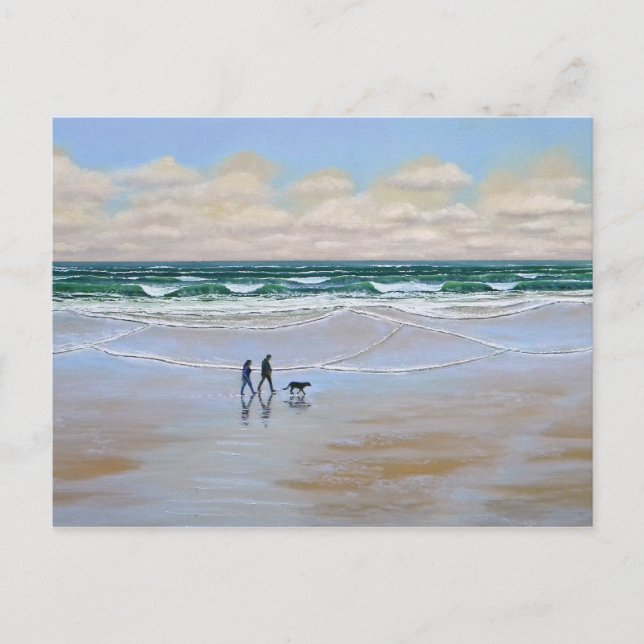 Postal Cartão de posto ~ Beach Dog Walk (Frente)