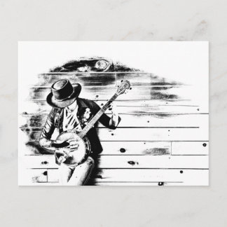 Postal Cartão de Posto Black & White Banjo Man