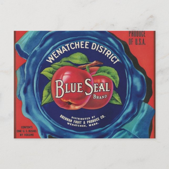 Postal cartão de posto das maçãs de selo azul (Frente)