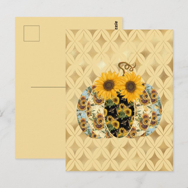 Postal Cartão de Posto de Abóbora de Flor Solar (Frente/Verso)