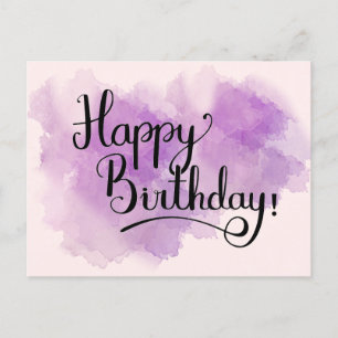 Postal Cartão de Posto de Aniversário Feliz Pink Watercol