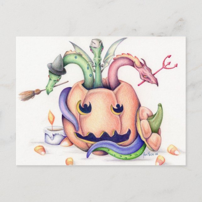 Postal Cartão de Posto de Dragões Halloween (Frente)