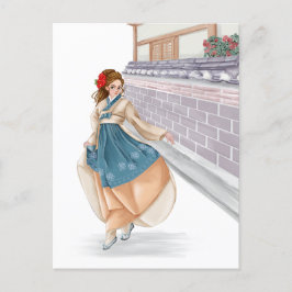 Postal Cartão de posto de hanbok waring, menina coreana