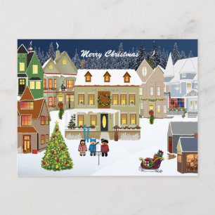 Postal Cartão de Posto de Natal da Vila Nova Inglaterra