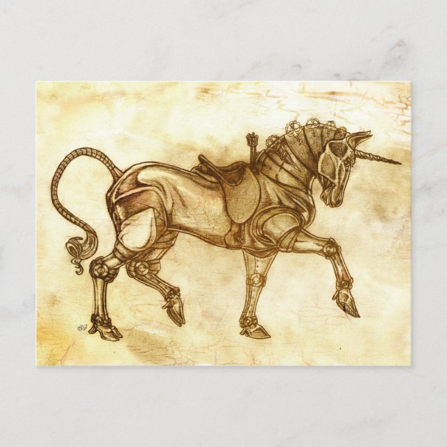Postal Cartão de Posto de Sketch Unicorn Steampunk (Frente)