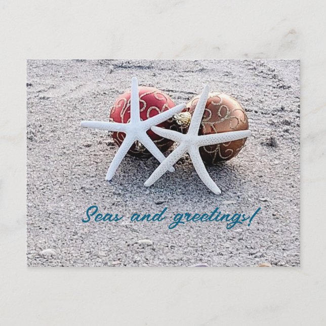 Postal Cartão de Posto de tema Praia com Starfish e Ornam (Frente)