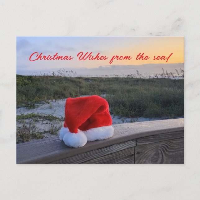 Postal Cartão de posto do tema Praia com Santa Hat (Frente)