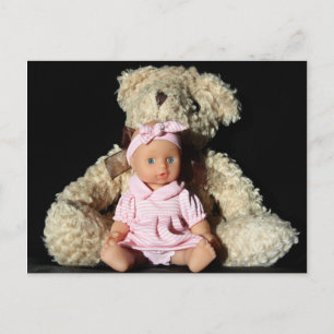 Postal Cartão de Posto Doll and Teddy Bear