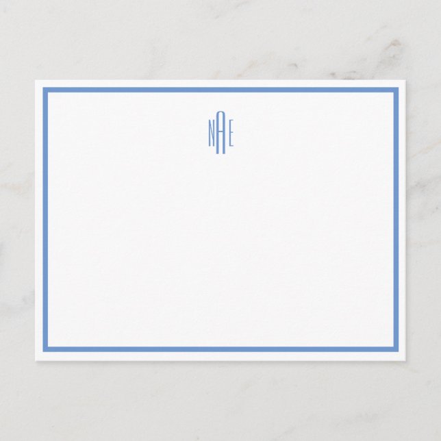 Postal Cartão de Posto plano branco e azul monograma (Frente)