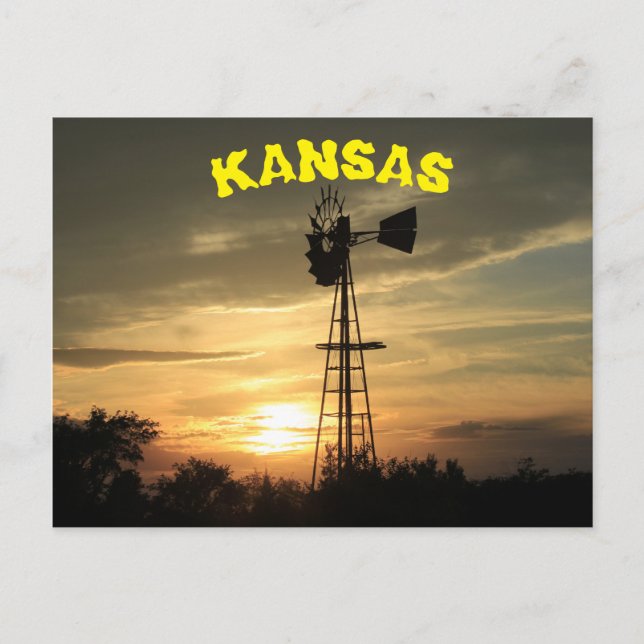 Postal Cartão de Posto Sunset do Kansas Windmill. (Frente)