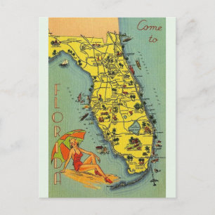 Postal Cartão de Posto Vintage Florida Map