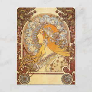Postal Cartão de Posto Zodiac Art Nouveau Alphonse Mucha