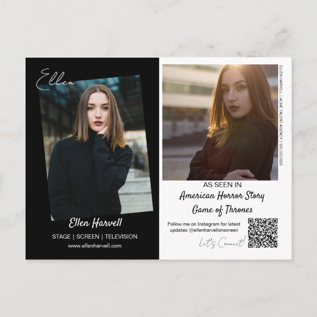 Postal Cartão de Promoção de Foto Composto Modelo de Ator (Verso)